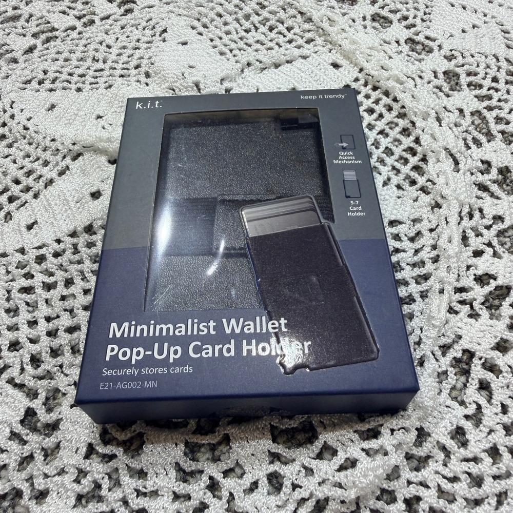 k.i.t. Minimalist Wallet Pop-Up Card Holder Black RFID Blocking NEW IN BOX